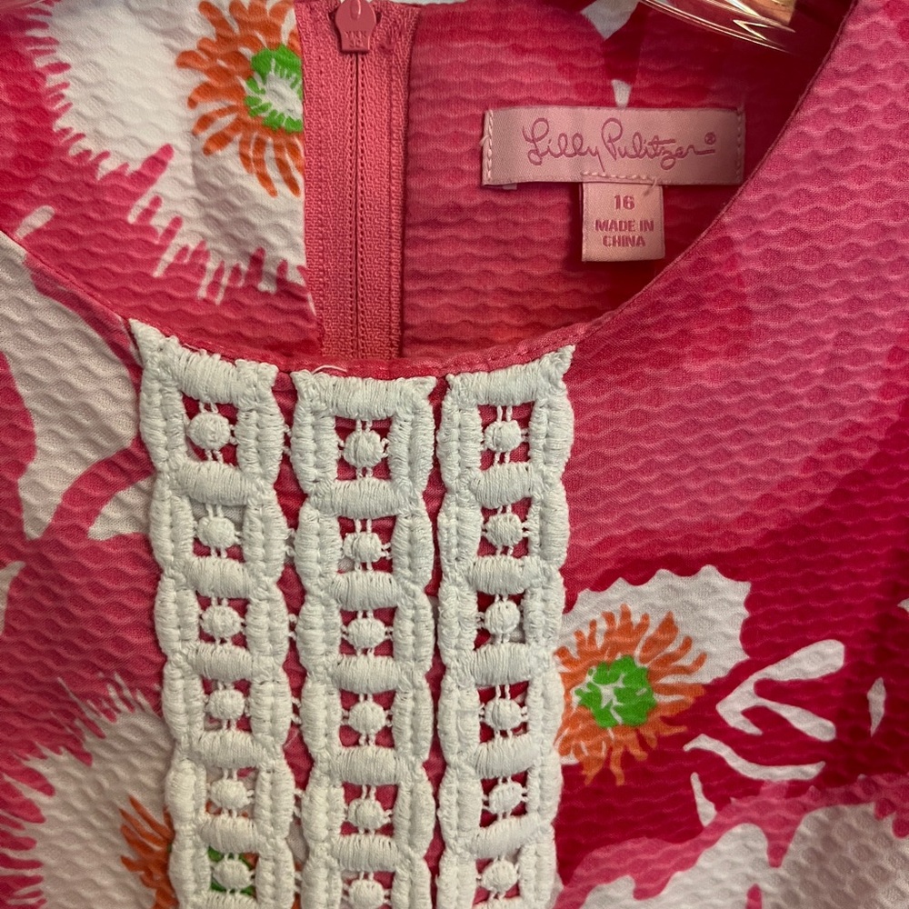 Vintage Girls Lilly Pulitzer Sheath Dress Lace Trim Size 16 - Picture 2 of 3
